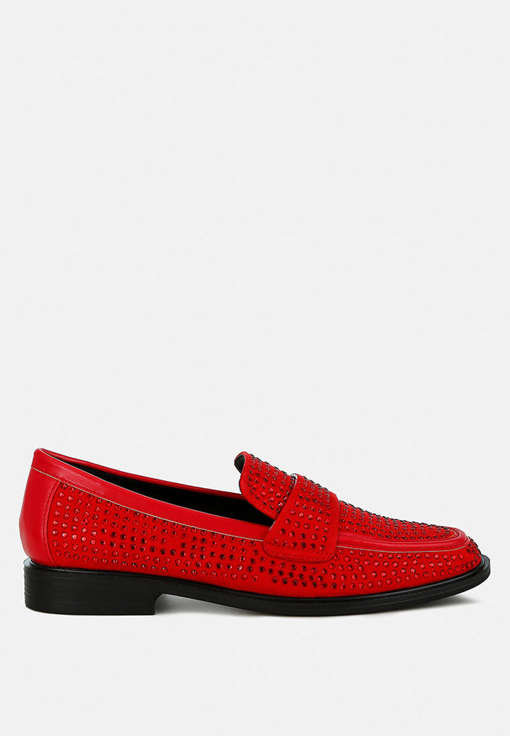 rhinestones embellished loafers by ruw color_red