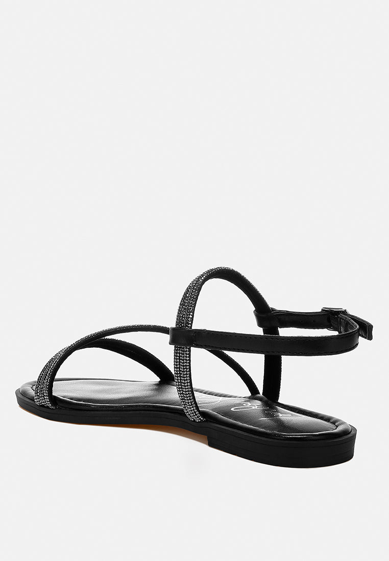 rhinestone strappy flat sandals by ruw color_black