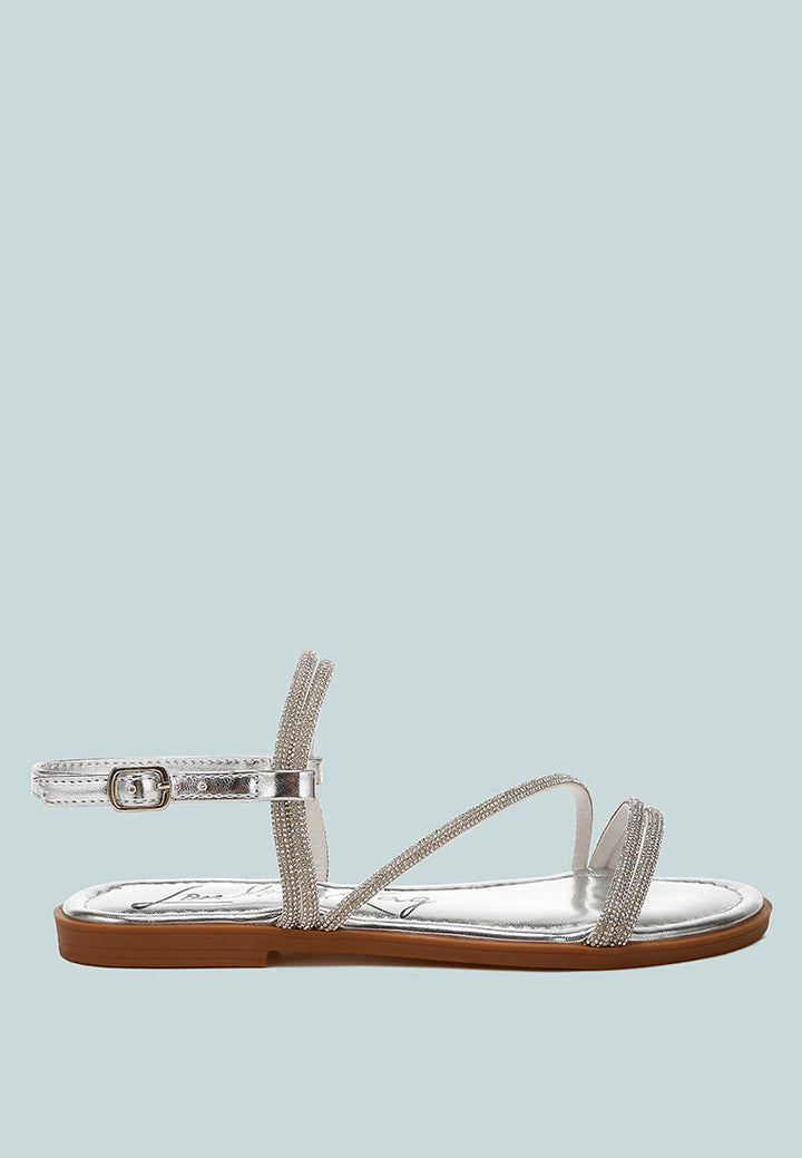 rhinestone strappy flat sandals by ruw color_silver