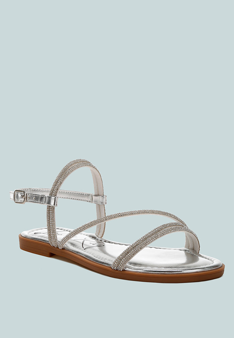 rhinestone strappy flat sandals by ruw color_silver