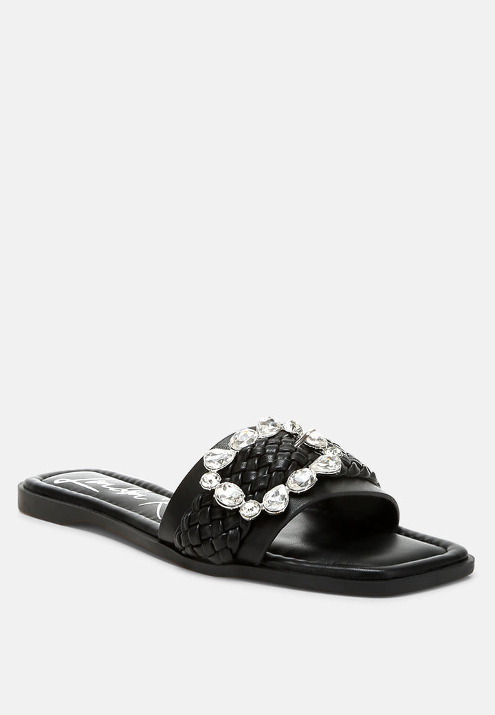 diamante flat sandals by rag#color_black