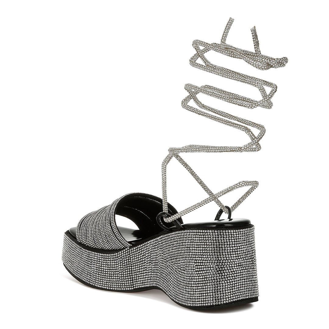swifties rhinestone embellished lace-up sandals#color_black