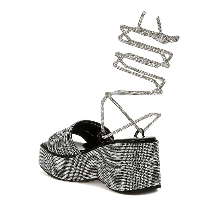 swifties rhinestone embellished lace-up sandals#color_black
