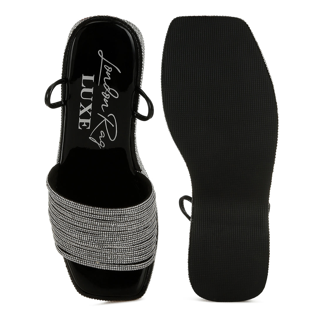 swifties rhinestone embellished lace-up sandals#color_black