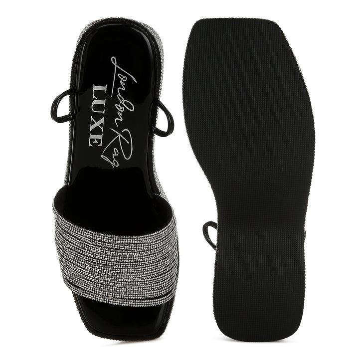 swifties rhinestone embellished lace-up sandals#color_black