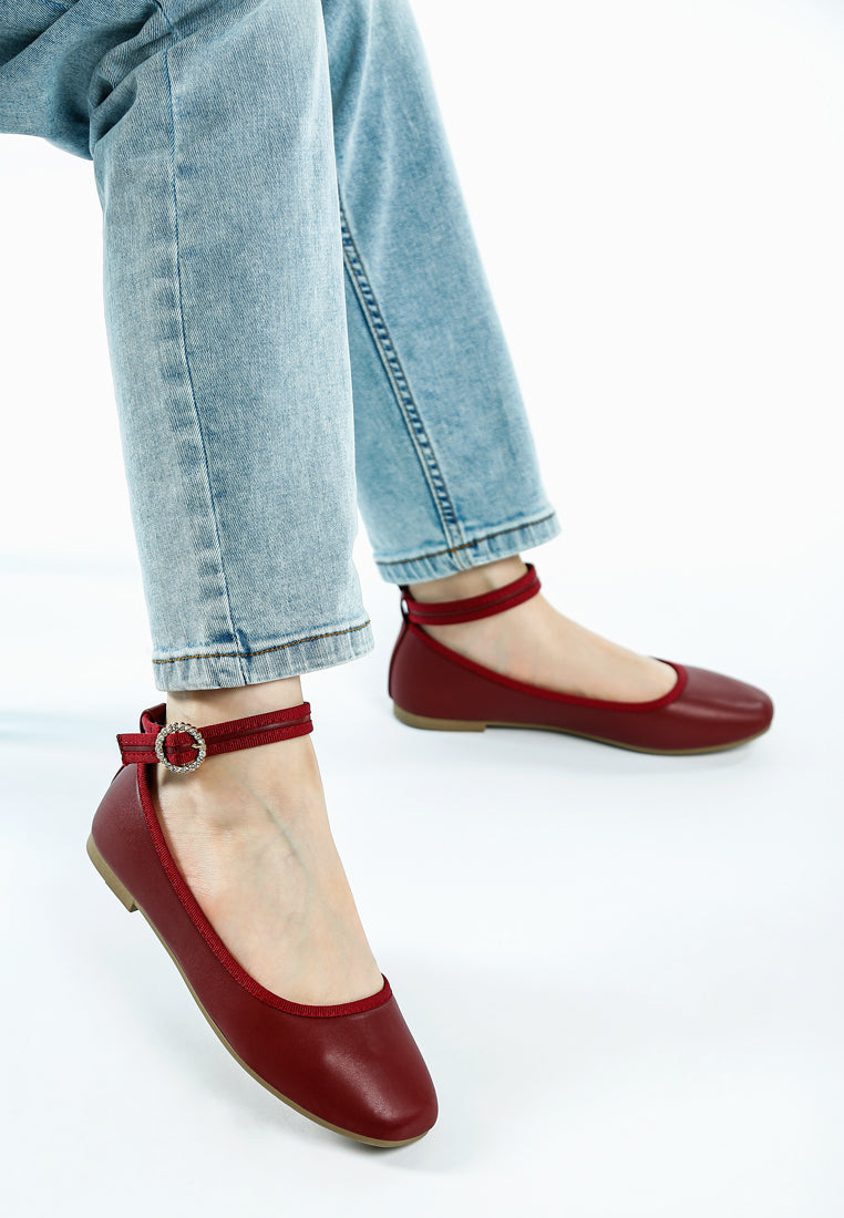 ankle strap detail ballet flats by rag#color_burgundy