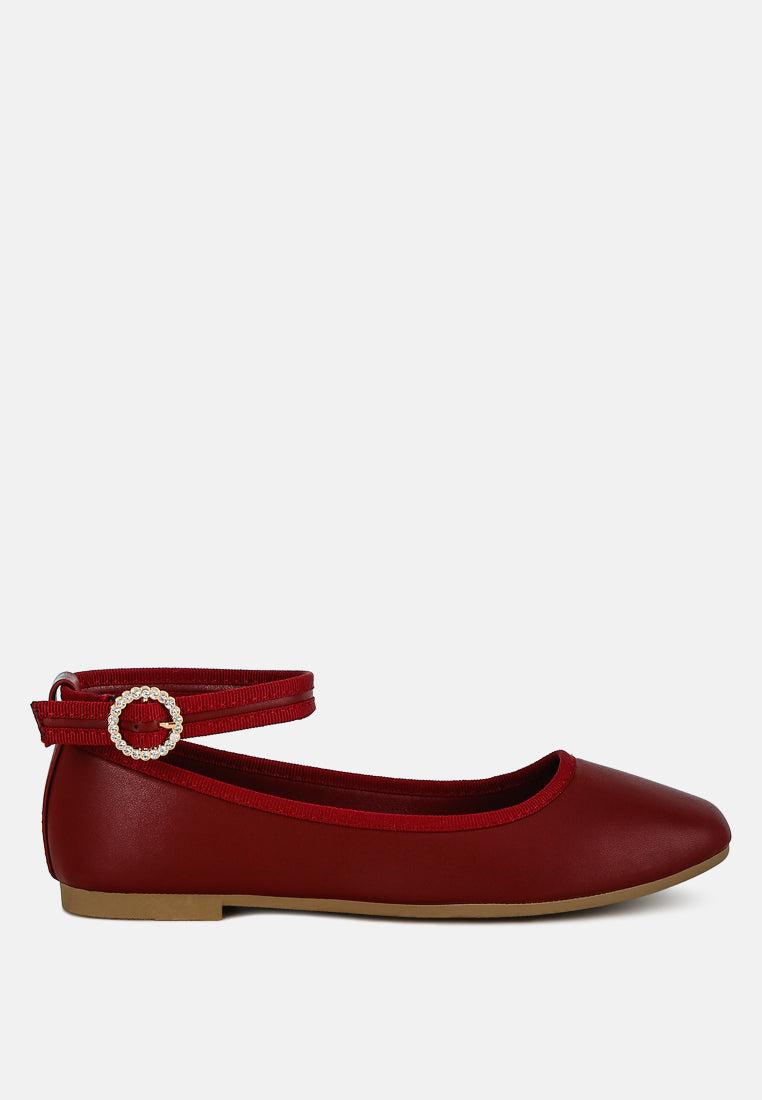 ankle strap detail ballet flats by ruw color_burgundy