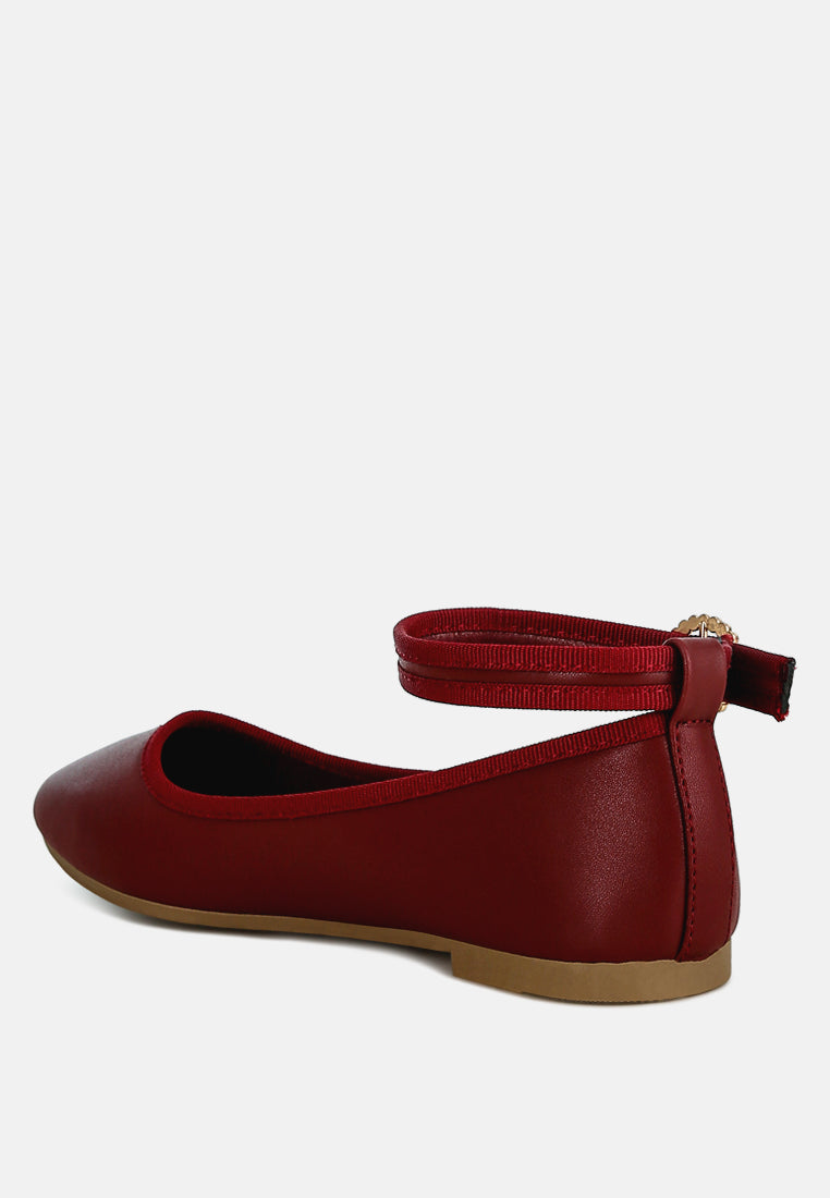 ankle strap detail ballet flats by ruw color_burgundy
