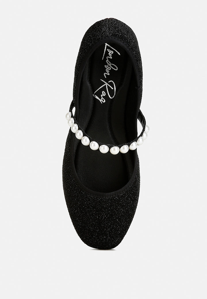pearl strapped glitter ballerinas by ruw color_black
