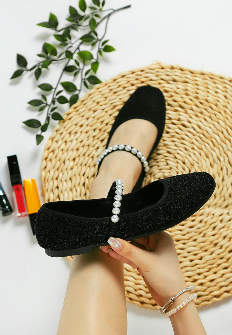 pearl strapped glitter ballerinas by mode#color_black