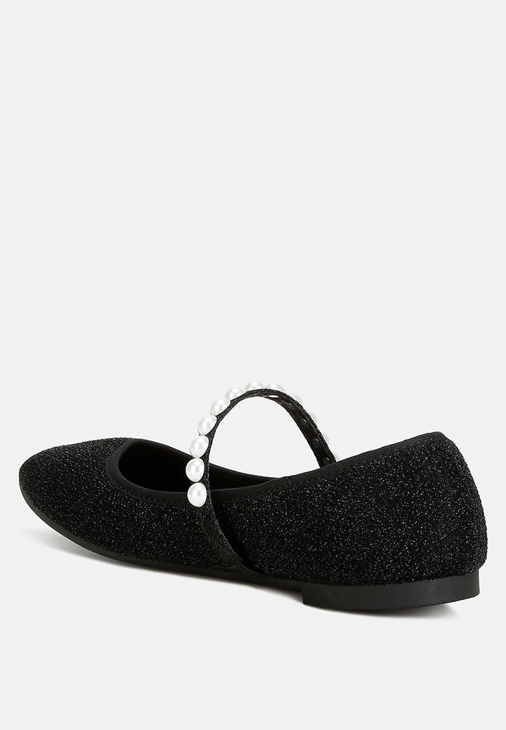 pearl strapped glitter ballerinas by ruw color_black