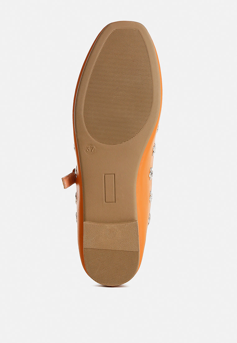 floral eyelet strapped ballerinas by mode#color_tan