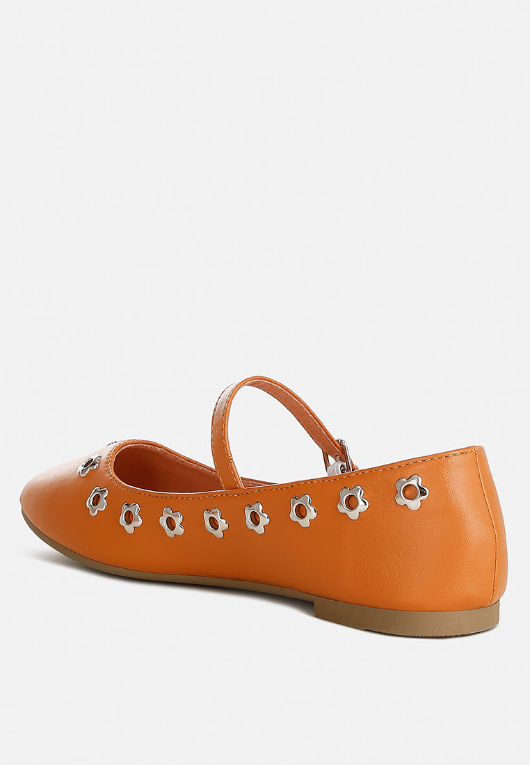 floral eyelet strapped ballerinas by mode#color_tan