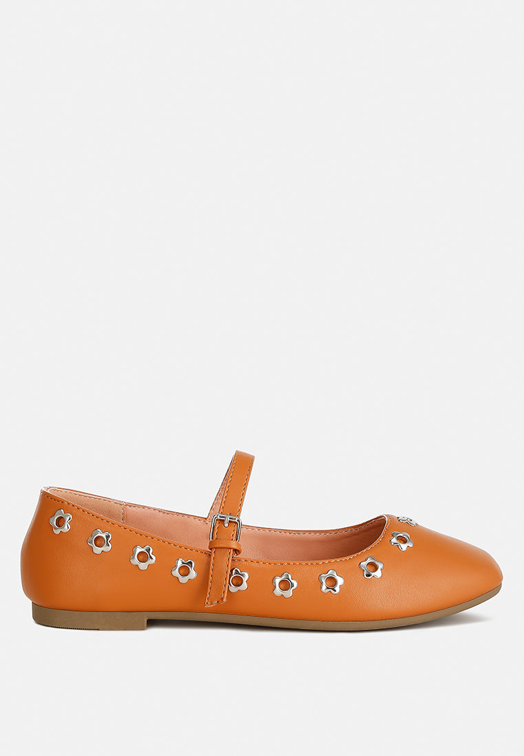 floral eyelet strapped ballerinas by mode#color_tan