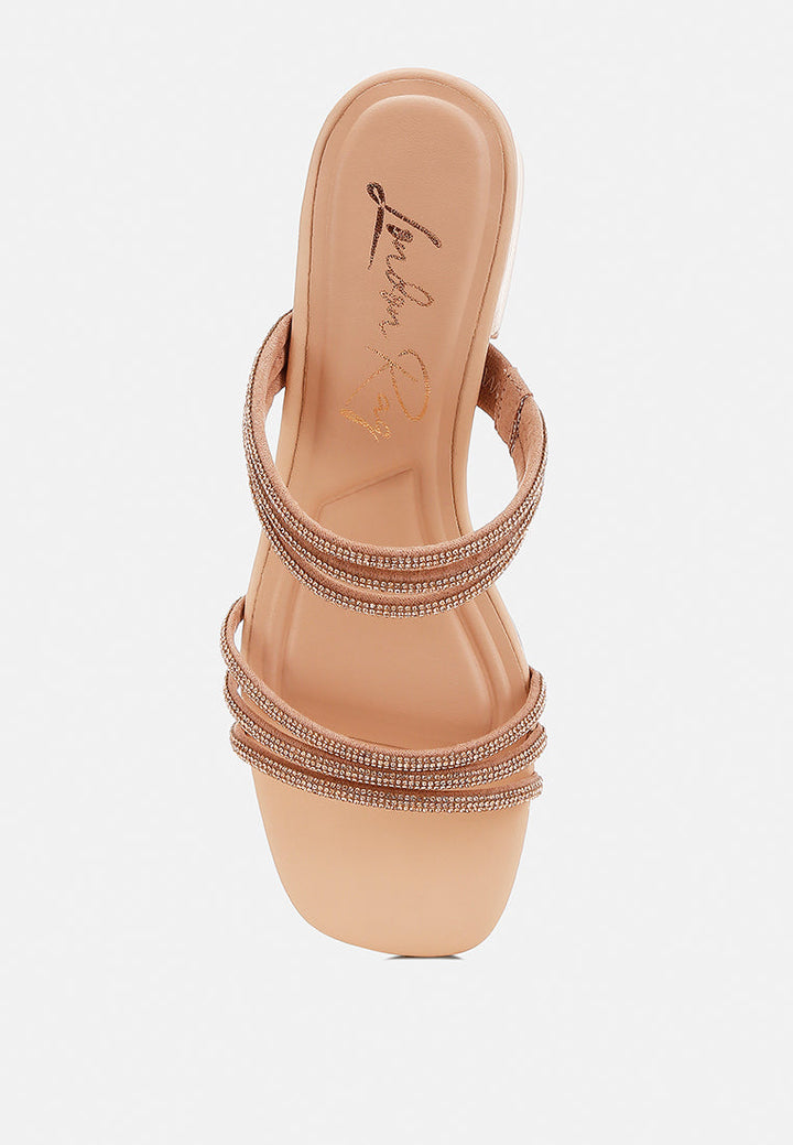 rhinestones embellished slip-on sandals by ruw color_nude