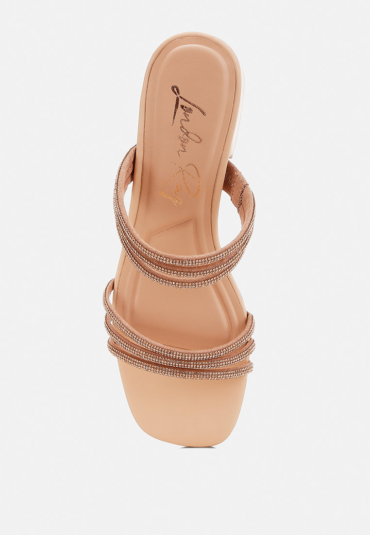 rhinestones embellished slip-on sandals by rag#color_nude