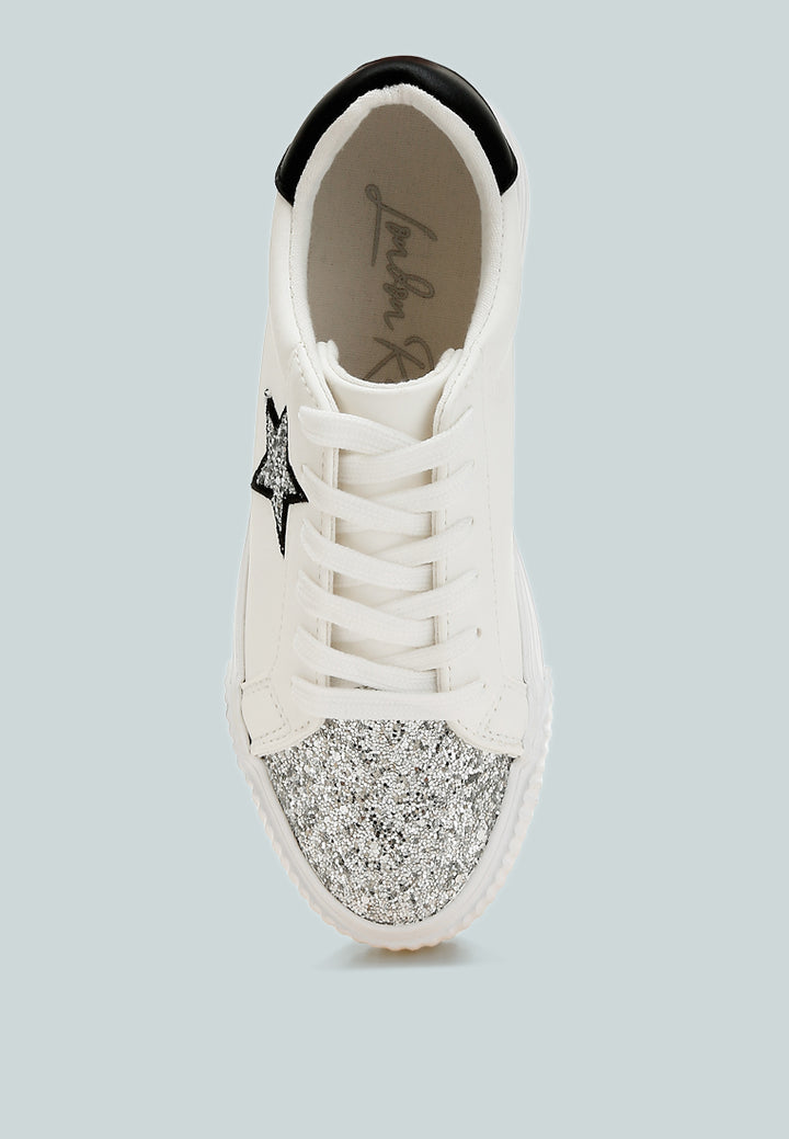 glitter patch chunky sneakers by ruw#color_white silver