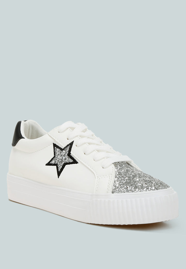 glitter patch chunky sneakers by ruw#color_white silver