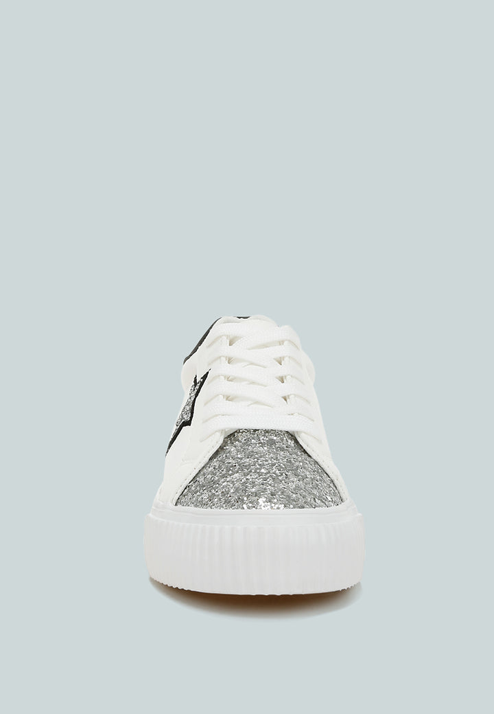 glitter patch chunky sneakers by ruw#color_white silver