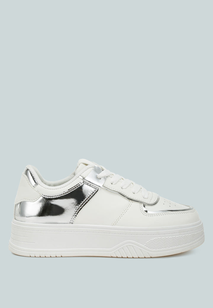 metallic paneling platform sneakers by ruw#color_white-silver