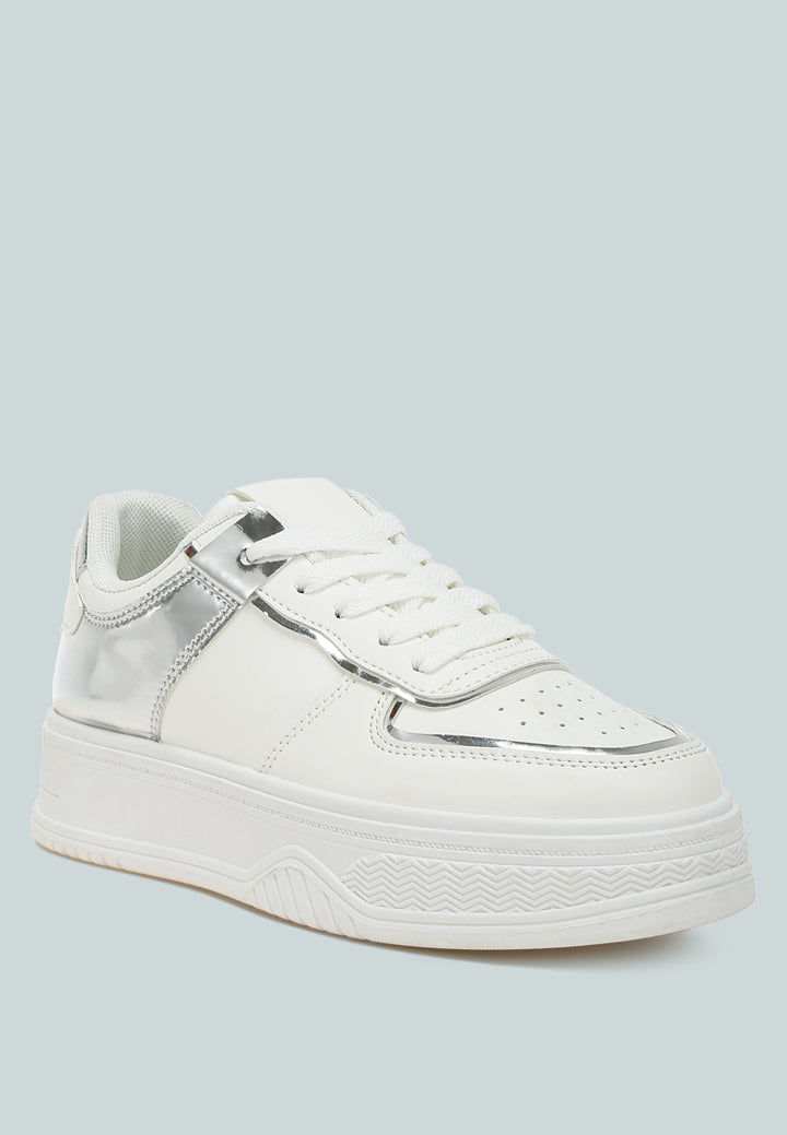 metallic paneling platform sneakers by ruw#color_white-silver