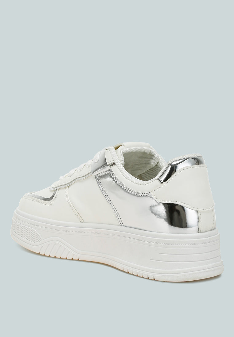 metallic paneling platform sneakers by rag#color_white-silver