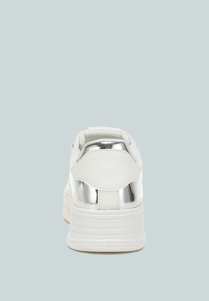 metallic paneling platform sneakers by rag#color_white-silver