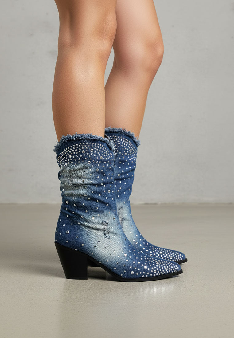savant diamante & rhinestones denim boots#color_dark-blue