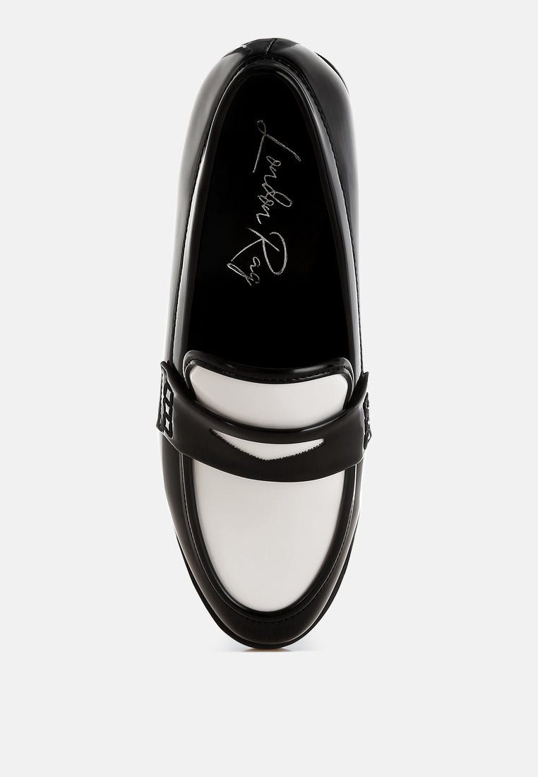 bugle duo tone penny loafers#color_black-white