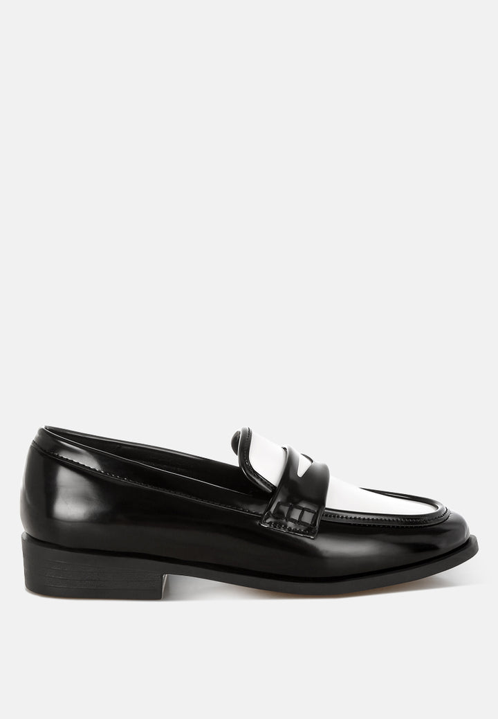 bugle duo tone penny loafers#color_black-white