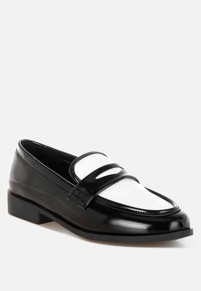 bugle duo tone penny loafers#color_black-white