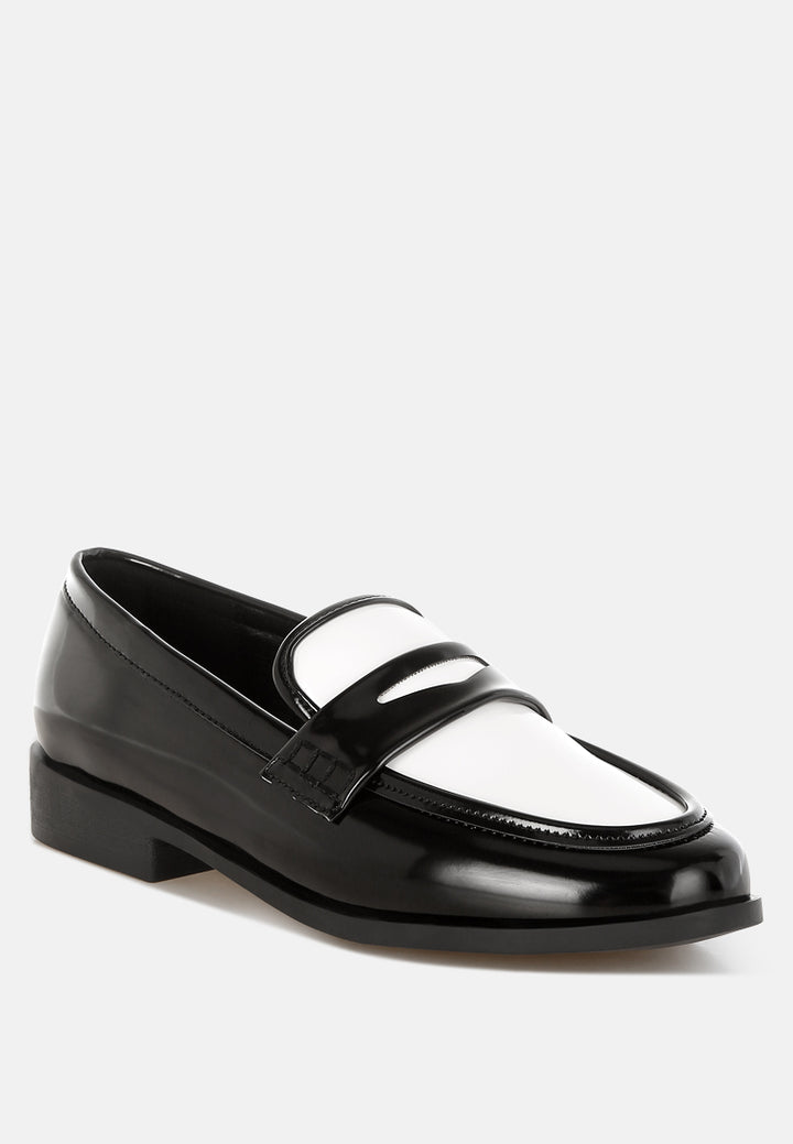 bugle duo tone penny loafers#color_black-white