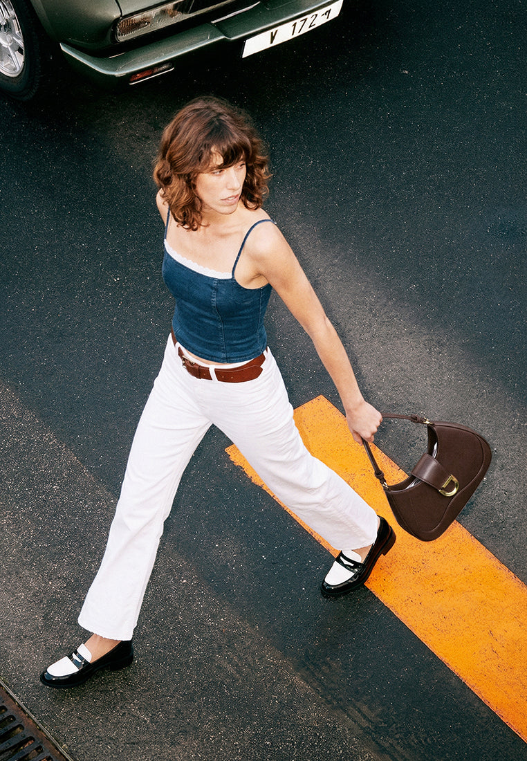 bugle duo tone penny loafers#color_black-white