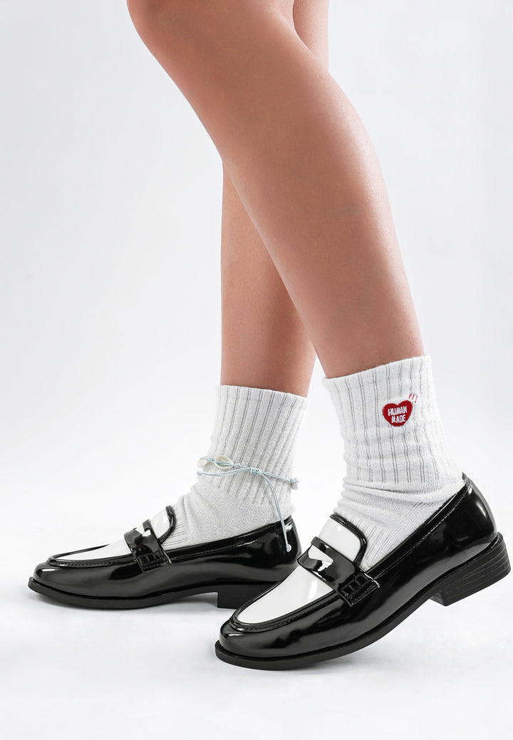 bugle duo tone penny loafers#color_black-white