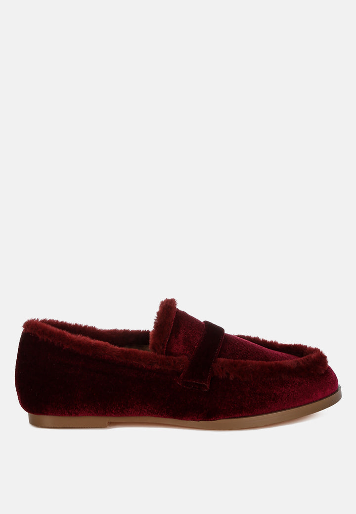 Fur Detail Velvet Loafers By RAG