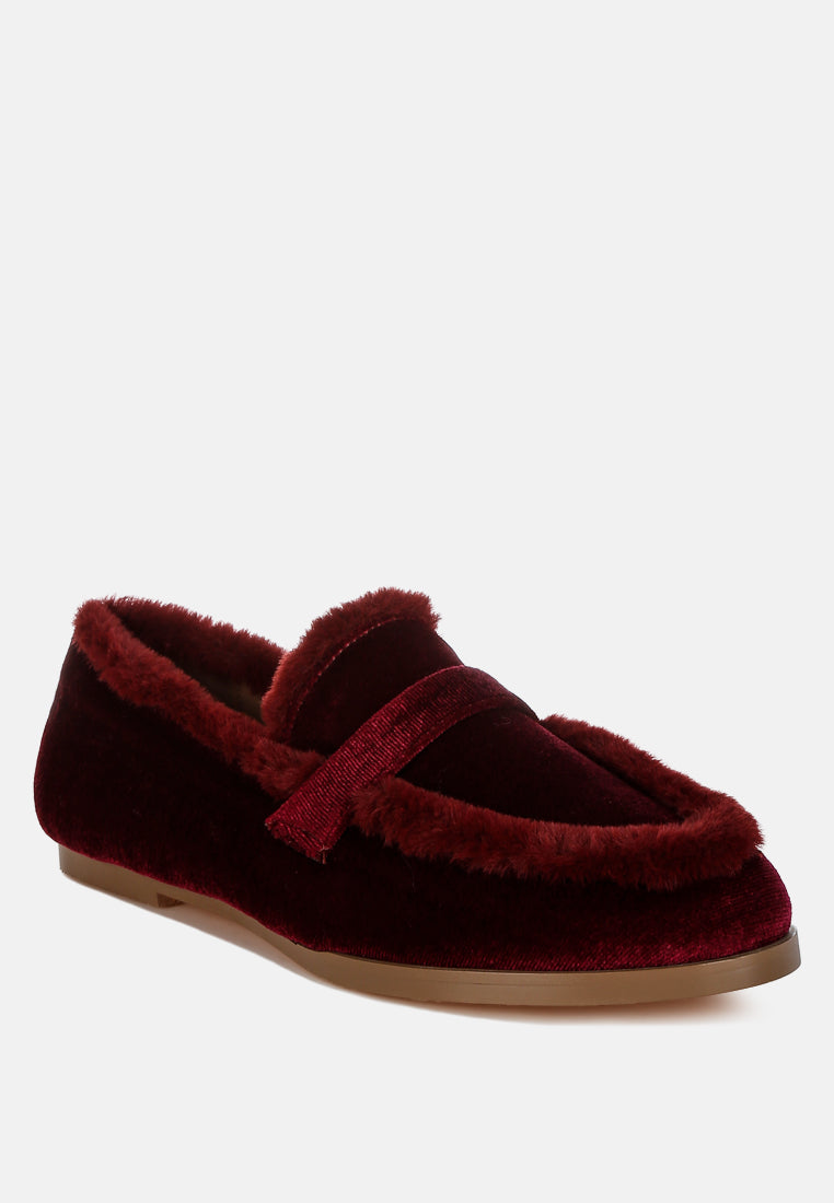 Fur Detail Velvet Loafers By RAG