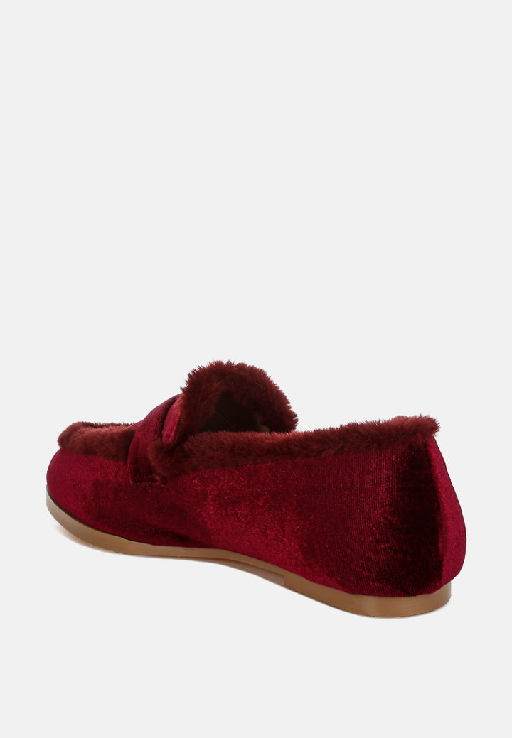 Fur Detail Velvet Loafers By RAG