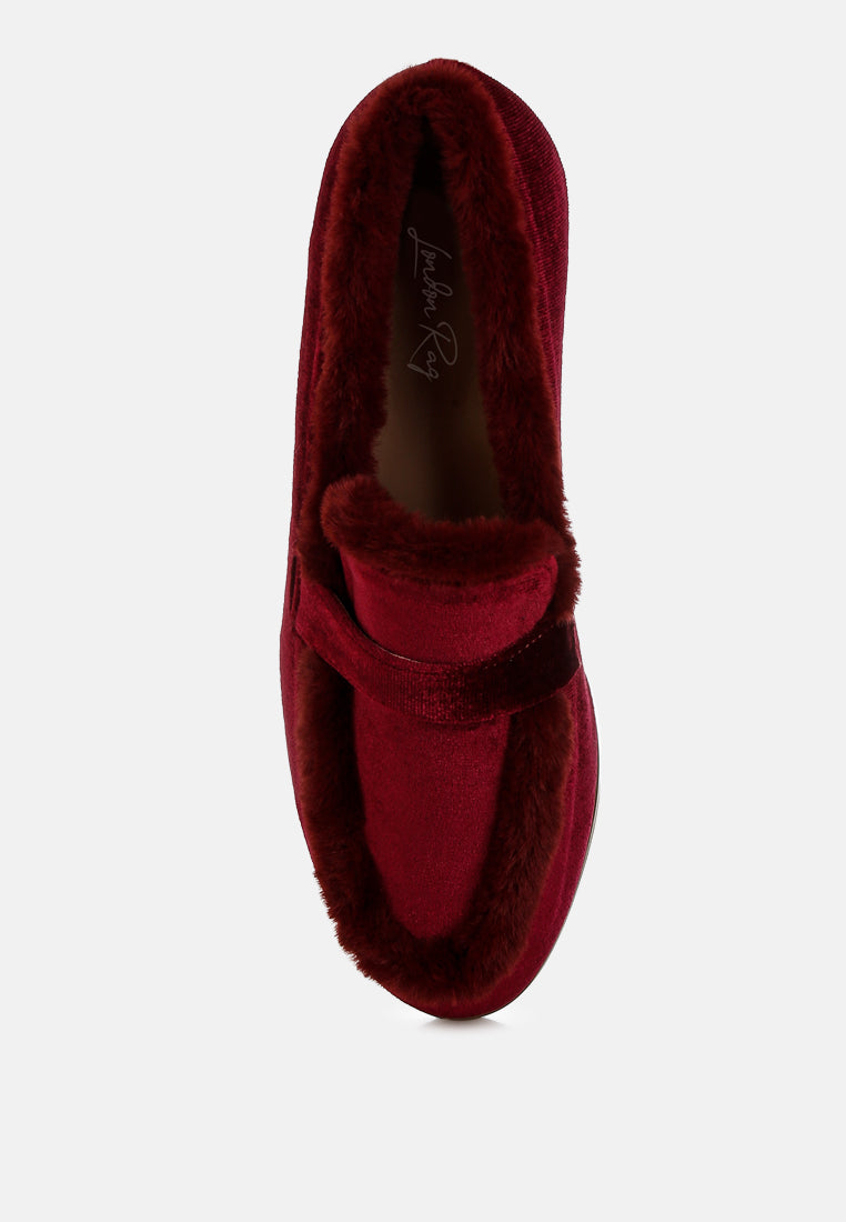 Fur Detail Velvet Loafers By RAG