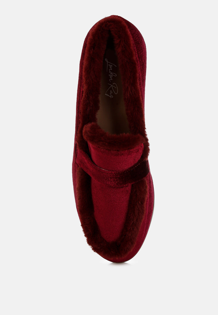 Fur Detail Velvet Loafers By RAG
