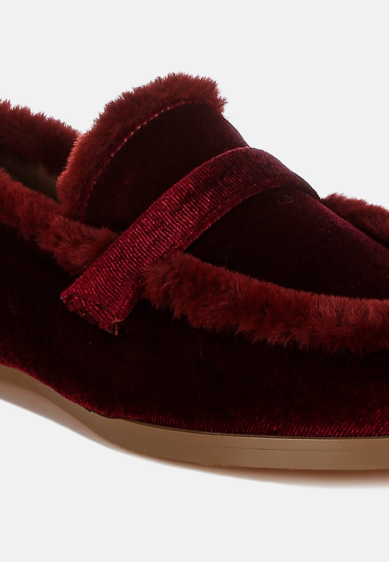 Fur Detail Velvet Loafers By RAG