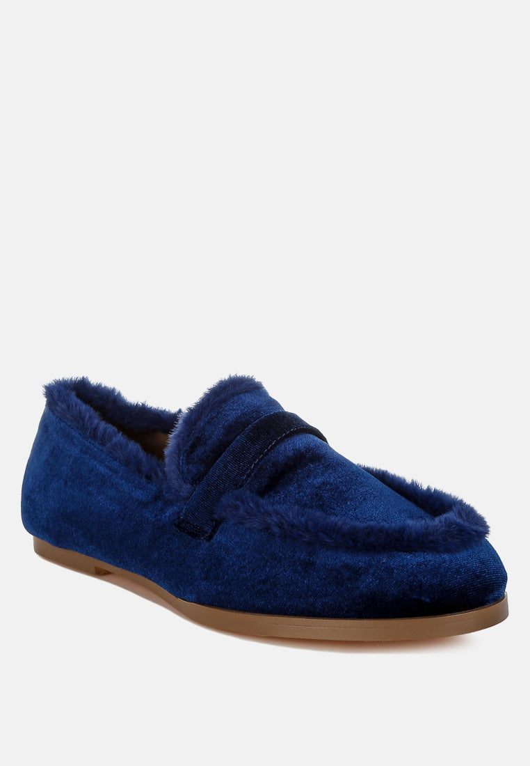 Fur Detail Velvet Loafers By RAG