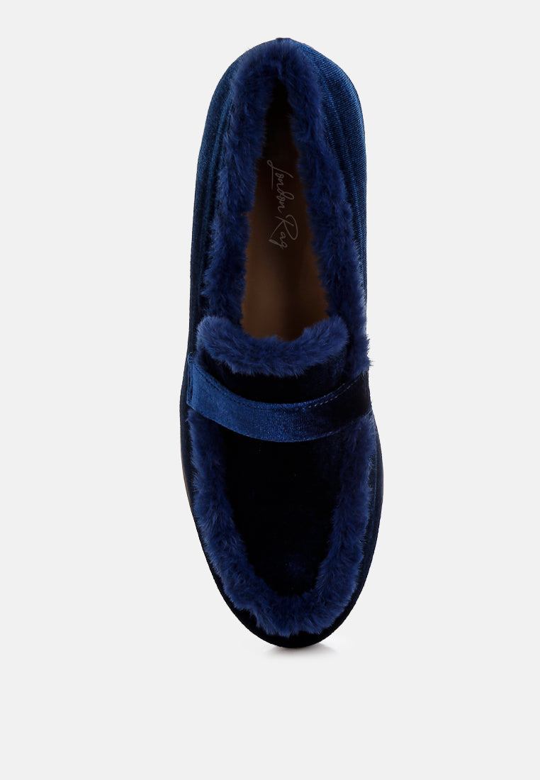 Fur Detail Velvet Loafers By RAG