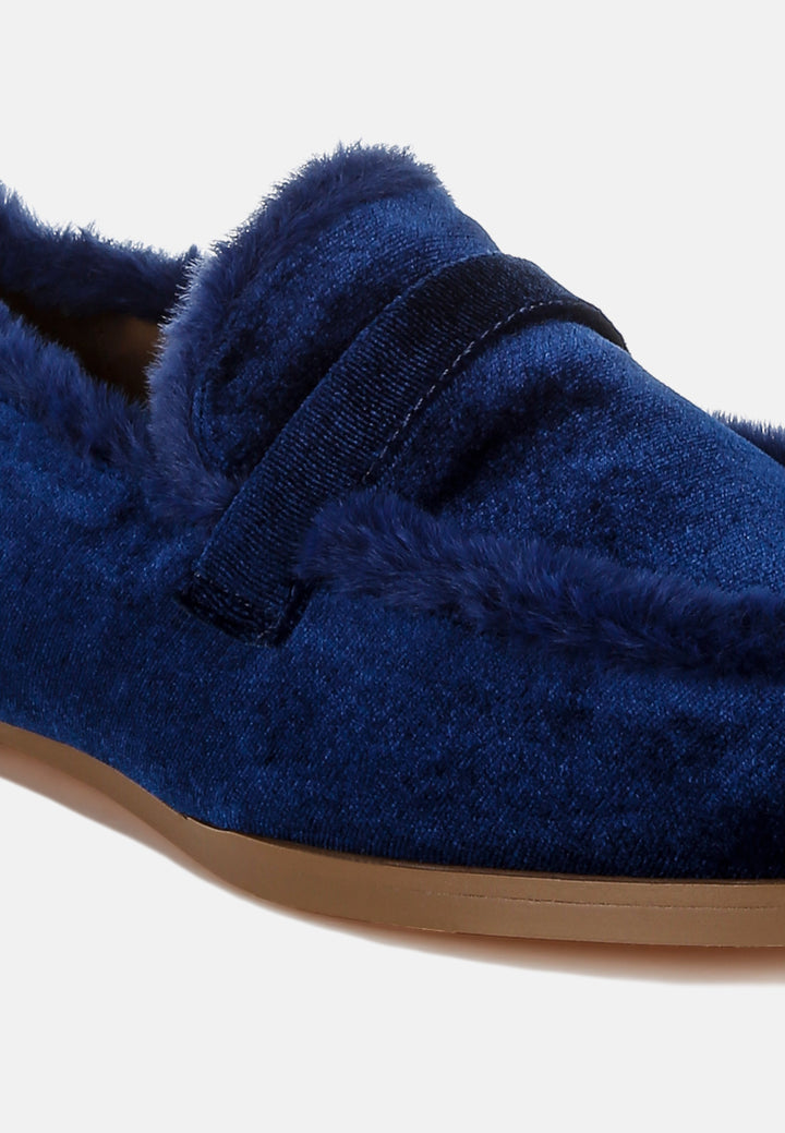 Fur Detail Velvet Loafers By RAG