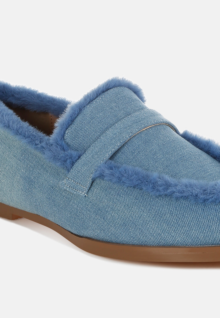 fur detail denim loafers by rag#color_blue