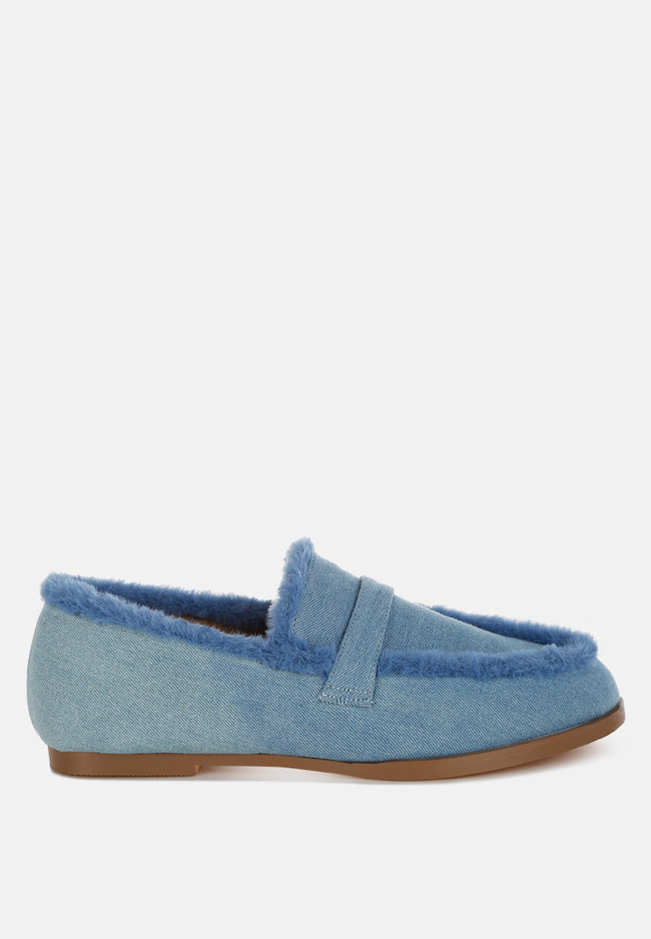 fur detail denim loafers by rag#color_blue