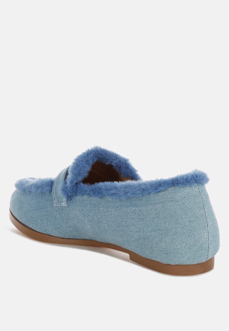 fur detail denim loafers by rag#color_blue