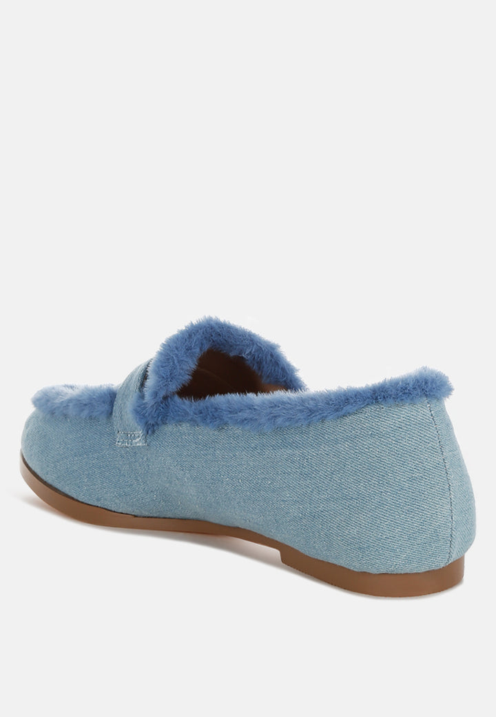 fur detail denim loafers by rag#color_blue