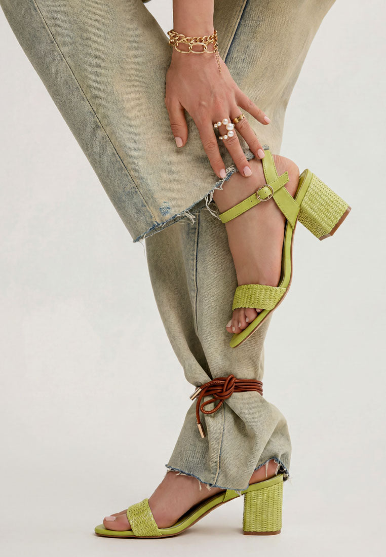 raffia pin buckle block heels by mode#color_green