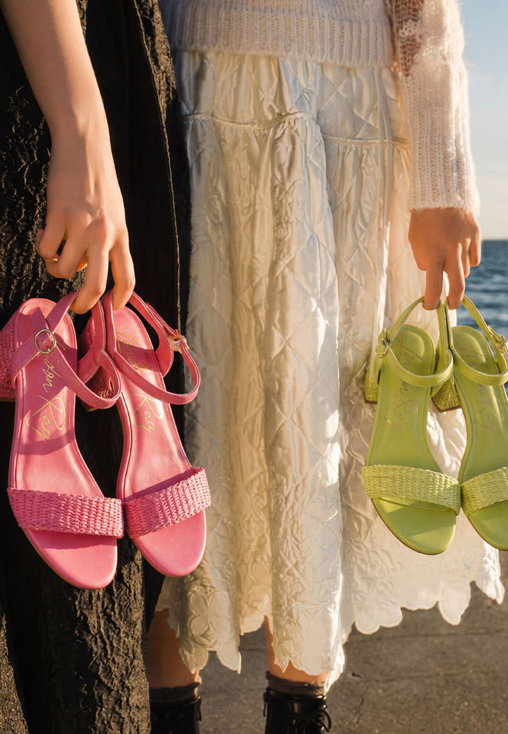 raffia pin buckle block heels by mode#color_green