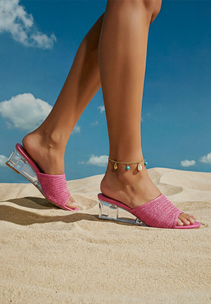 osminda sandalias cuña tacón transparente rafia#color_pink